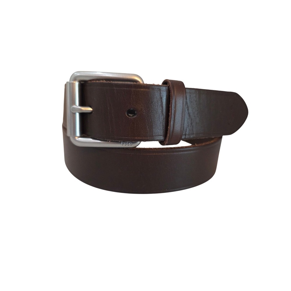 Polo Ralph Lauren Leather Belt 34 Brown Full-Grain Italian Leather Nickel Buckle